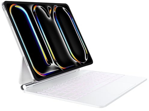 CSZZACME Étui Clavier AZERTY pour iPad Pro 13 Pouces M5 2025 et M4 2024 | Pavé tactile multipoint, rétroéclairage réglable en 7 couleurs, touches de raccourci, fixation magnétique et coloris Blanc