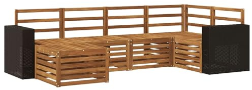 vidaXL Ecksofa Set 6 pcs Natur, Outdoor-Sofa, Moderne L-förmige Lounge, Gartensitzgruppe für die Terrasse, bequemes Möbelset