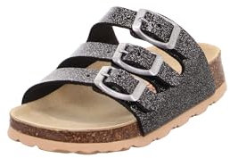 Superfit Mädchen FUSSBETTPANTOFFEL Hausschuhe, SCHWARZ/SILBER 0100