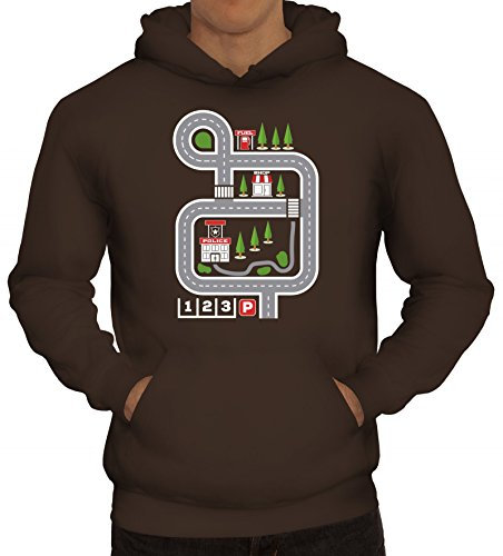 ShirtStreet Kinderteppich Straßenmotiv Herren Hoodie Männer Kapuzenpullover Auto Spielteppich, Größe: M,braun