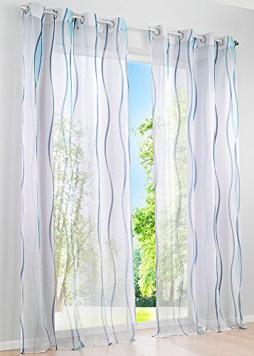 BAILEY JO 1er-Pack Gardinen mit Wellen Druck Design Vorhang Transparent Voile Vorhänge (BxH 140x145cm, Blau mit Ösen)
