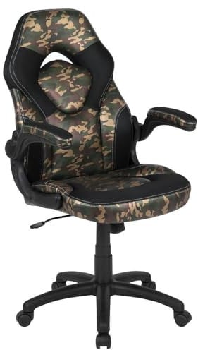 Flash Furniture X10 Gaming-Stuhl, Rennsport-Design, Bürostuhl, ergonomischer PC-Drehstuhl, verstellbar, mit hochklappbaren Armlehnen, Tarnmuster/schwarzes LeatherSoft, Polyurethan