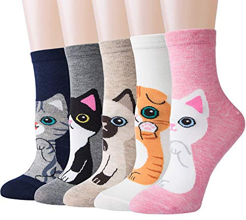 Calze da Donna in Cotone con 5 paia di Calzini Invernali Spesse Calze Comode e Morbide, Taglia unica,Rosa