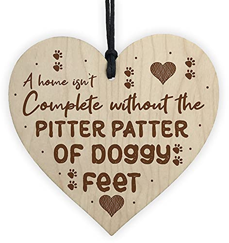 RED OCEAN PITTER PATTER DOGGY FEET Wood Heart Dog Lover Gift Pet Sign