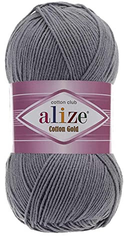 100g Strickgarn Alize Cotton Gold Uni Klassikgarn Häkelgarn Strick-Wolle Farbwahl, Farbe:87 dunkelgrau