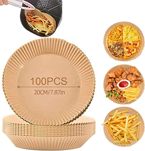 Backpapier für Heißluftfritteuse 7.9in, 100 Stück Antihaft-Einweg-Luftfritteusen Pergamentpapier für Heißluftfritteuse Bratpfanne Ofen Bratpfanne