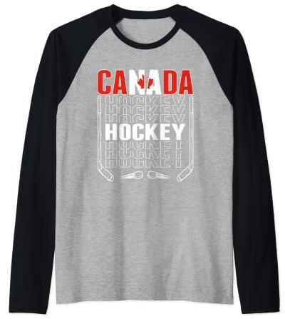 Canada Ice Hockey Fans Jersey Kanadische Flagge Hockeyschläger Raglan