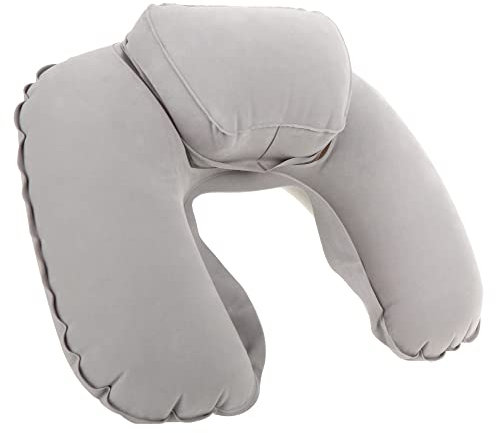 com-four® 1x Aufblasbares Nackenstützkissen - Praktisches Nackenhörnchen zum Aufpusten - Ideales Reisekissen für unterwegs - mit erhöhter Nackenstütze (Erhöht - 1 Stück - grau)