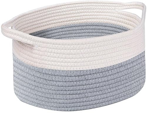 OUTBROS Cesto Portaoggetti in Corda di Cotone, con Maniglie, Contenitore per l'immagazzinamento, Impilabile Scatola di Immagazzinaggio, Organizer, Bianco&Grigio