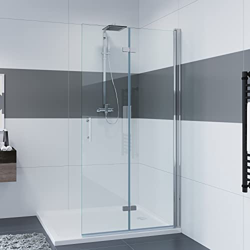 IMPTS walk in Dusche 90x195 cm Duschwand Glas Duschkabine Duschtrennwand falttüren Begehbare duschabtrennung Rahmenlos, OHNE Duschwanne