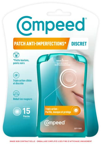 Compeed - Patchs anti-imperfections* Discrets – patchs hydrocolloïdes - Idéal pour une utilisation discrète de jour - pour imperfection ciblée - 15 Patchs - 1.5x1.5 cm points noirs et petits boutons