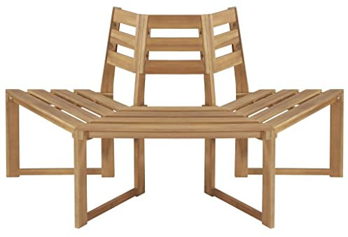 Youuihom Baumbänke, Halb-Hexagonal Gartenbänke, Parkbank, Baumbank Halb-Hexagonal 160 cm Massivholz Akazie Geeignet für Gärten, Parks, Terrassen, Sonnenzimmer, Hinterhöfe