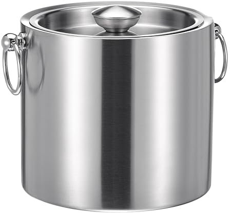 CAOANTRY Ice Bucket with Lid & Tong- Well Made Insulated Stainless Steel Keep Ice Frozen Longer - Ideal for Cocktail Bar, Parties, Chilling Wine, Champagne - 3 Liter (Stainless Steel)