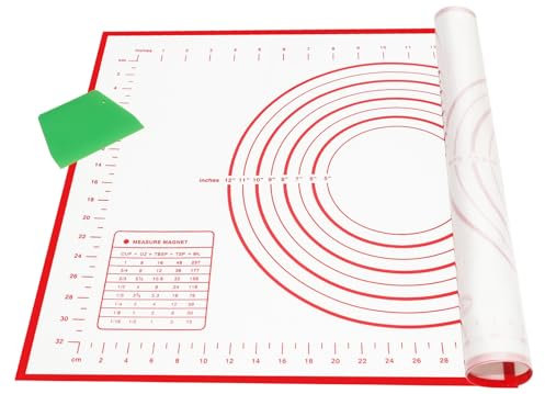 LandJoy Backmatte Silikon Antihafte Teigunterlage backunterlage für teig,Silikonmatte Baking Mat Rutschfeste,Teigmatte mit Teigschneider, für Fondant Gebäck Pizza Matte,BPA Frei (Rot 61 x 41cm)