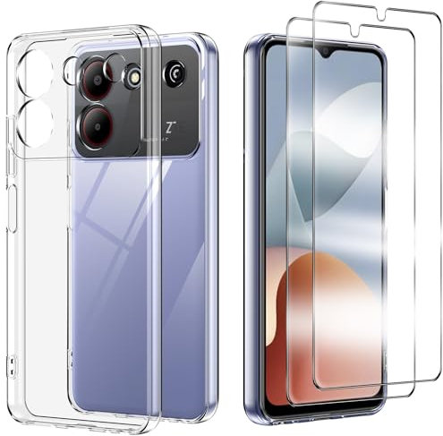Cover Compatibile per ZTE Blade A54 con 2 Pellicola Vetro Temperato, Morbido Silicone ed Antiurto Protettivo Bumper TPU Gel Smartphone Custodia Case - Trasparente