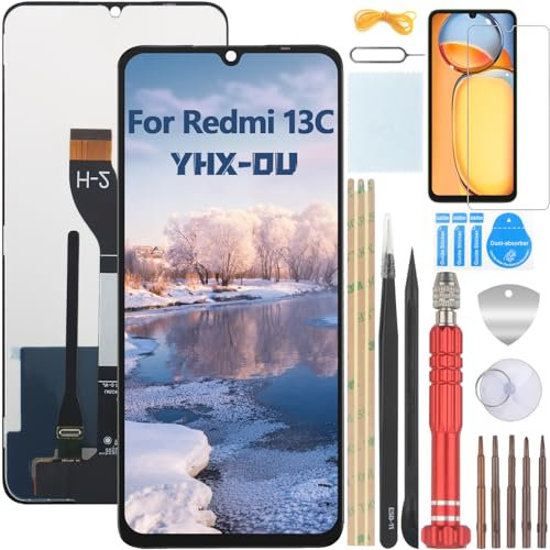 YHX-OU Para Xiaomi Redmi 13C Pantalla Reemplazo para Xiaomi Redmi 13C 23100RN82L 23106RN0DA 23108RN04Y Pantalla Táctil LCD Digitalizador de Repuest Asamblea con Herramientas(Negra)
