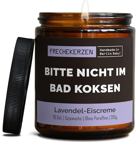 Bad Dekoration Duftkerze mit Spruch | Handgemacht aus Sojawachs | In Geschenkbox | Nachhaltiges Valentinsgeschenk | Lustige Gast Geschenk Idee | Freunde BFF, Mama, Kollegen |Lavendel-Eis