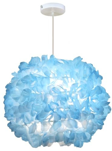 iDEGU Moderne Pendelleuchte, Ø 30 cm Hängelampe aus Stoff Kugel Lampenschirm E27 Deckenleuchte Kronleuchter für Schlafzimmer, Wohnzimmer (Blau Blume)