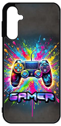 FunKaz Coque pour Samsung Galaxy A24 (4G) - - Gamer Manette de Jeu Fond Multicolore - Coque Noire TPU