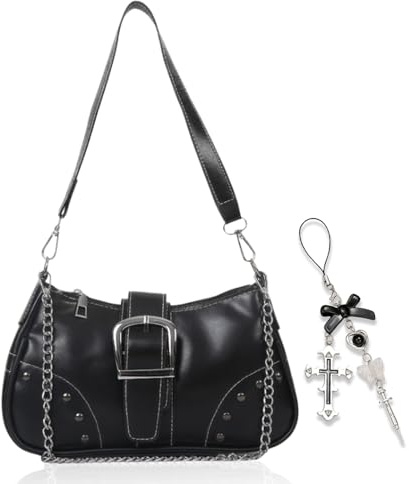 TJHDSF Y2K Bag, Vintage Tasche, Vintage Bag, Damen Umhängetasche PU-Leder | Y2K Tasche, Vintage Handtasche Damen, ästhetische Punk-Stil Tasche, 2000s Retro Design, Geschenkidee