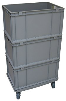 1 Transportroller 600x400mm + 3 Boxen, ABS Rahmen grau, graue Gummiräder Kistenroller Rollwagen, Eurokisten