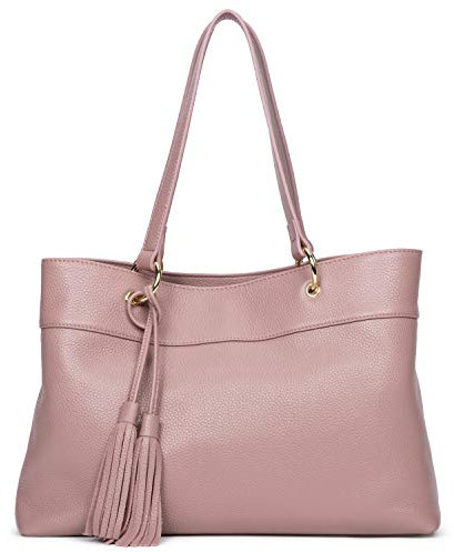 GIONAR Leder-Handtasche für Damen, RFID-Reißverschluss, braune Griffe, Designer-Umhängetasche, groß, A3788-1-pink, Medium