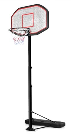 GYMAX Basketballständer 200-305 cm höhenverstellbar, tragbarer Basketballkorb mit Ständer, Mobile Basketballanlage mit Rollen, Standfuß mit Wasser & Sand befüllbar, für drinnen & draußen, Schwarz