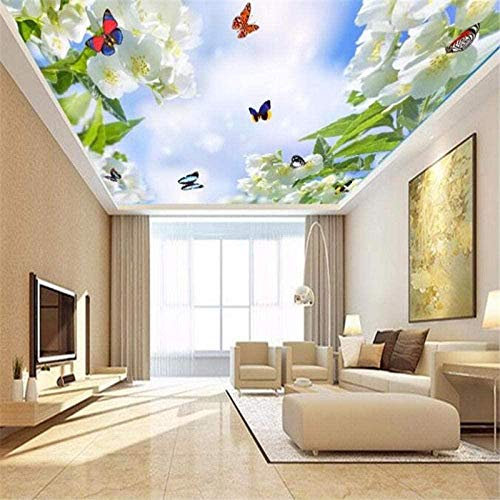 Benutzerdefinierte 3D Wallpaper Schöne Blume Schmetterling Blauer Himmel Weiße Wolke Decke Wandbild 3D Tapeten fototapete 3d effekt tapeten Wohnzimmer Schlafzimmer kinderzimmer-430cm×300cm