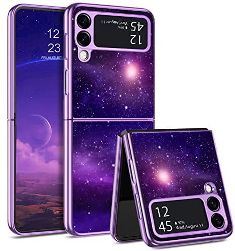 DOMAVER Muster Hülle für Samsung Galaxy Z flip 3 5G, Handyhülle Samsung Z flip 3 Case Nebel Motiv Leuchtend im Dunkeln, TPU Bumper rutschfeste Stoßfeste Kratzfest Schutzhülle für Z flip 3, Lila