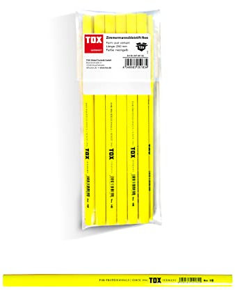 TOX Neo Zimmermannsbleistift, oval-vierkant, Neonfarbe Gelb, Härtegrad medium, für Strichbreiten von 1 – 2 mm, ungespitzt, 250 mm lang, 09790102