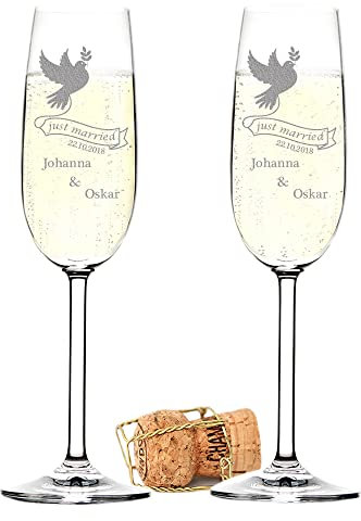 polar-effekt 2 Sektgläser mit Gravur als Hochzeitsgeschenk just Married Deko-Gläser für Sekt als Geschenk zum Hochzeitstag Sektschalen Sektempfang am Standesamt