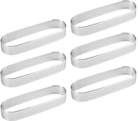 Guowall Edelstahl-Kuchenring, Metall-Gebäckform für französische Desserts, kleine Obstkuchenkruste, kreisförmige Törtchen, perforierte ovale Kuchenringform (6 Stück)