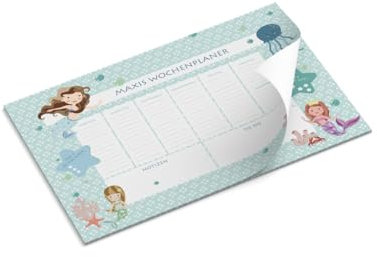Schreibtischunterlage | personalisiert mit Name | Meerjungfrau | Schreibunterlage | Kinder | DIN A3 | 50 Blatt | 29,7 x 42 cm | Geschenk | Einschulung | Wochenplaner | Malunterlage | Mädchen