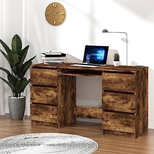 vidaXL Engineered Wood Writing Desk, Smoked Oak, Minimalist Design, Easy Assembly, Ample Storage Space, Suitable for Office and Home Use