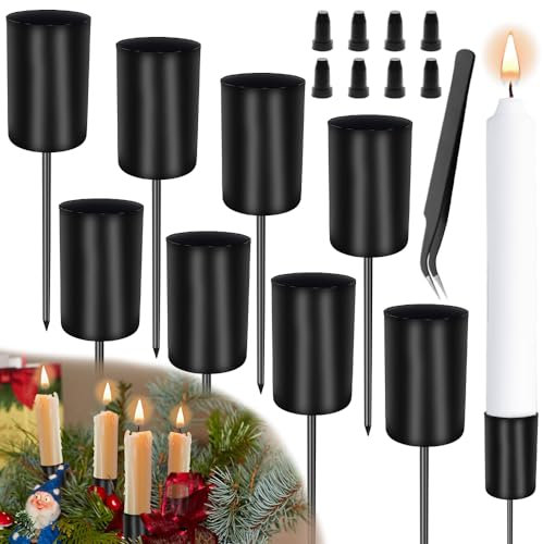 8 Stück Kerzenhalter Adventskranz 11 x 2.5cm Stabkerze Kerzenständer Stabkerzenhalter Kegelkerzenständer Adventskranz mit Dorn für drinnen und draußen