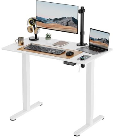 VonHaus Electric Standing Desk, Height Adjustable Sit Stand Desk w/Anti-Collision & Height Preset Technology, Cable Management & USB-C Charging, 100x60cm, Two Piece White Desktop & Frame