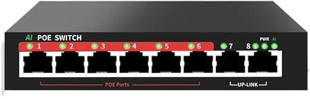 VLALAMNO Conmutador PoE de 6 Puertos 48V 10/100Mbps 90W Conmutador Ethernet con alimentación Externa