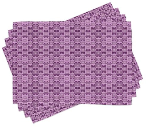 ABAKUHAUS Lila und Flieder Platzmatten 8 Stück, Geometrisches Retro Modernes Fliesen Design Muster Mit Quadratischem Form Druck, Waschbare Stoff Esszimmer Küche Tischdekorations, Pflaume