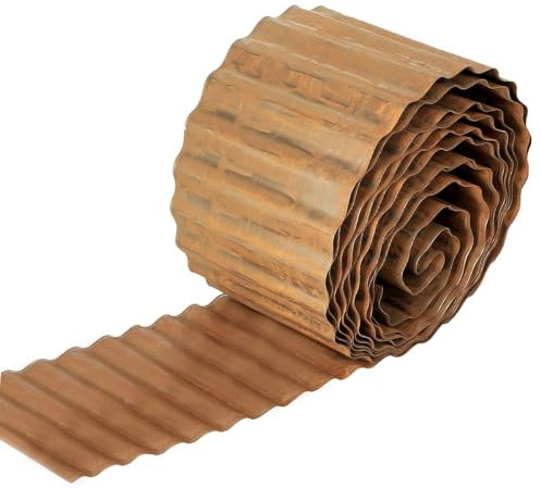 Bordo per prato in metallo, 25,4 cm x 6,1 m, ondulato, in metallo zincato, resistente, per aiuole fai da te, prati, vialetti (ruggine)