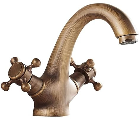VALAZ Grifo de lavabo retro dorado envejecido diseño vintage bimando serie Adaja
