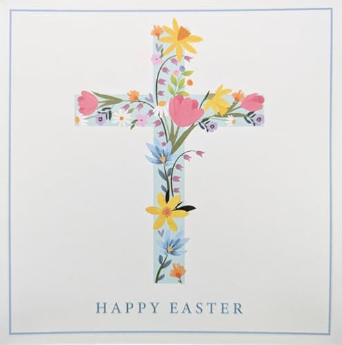 Set mit 8 christlichen Osterkarten - religiöse Karten mit elegantem Frühlingsblumenkreuz - inklusive Umschlägen - 12 x 12 cm - 210 g/m² Karton
