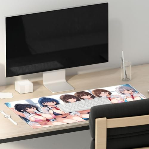 PORNHUX Sexy Anime Girl Boobs Mauspad XXL 800x300 Größere Gaming Mauspad Genähte Kanten Mauspad Lange rutschfeste Gummiunterseite für PC MacBook Laptop