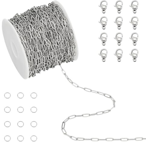 UNICRAFTALE 10m Panzerkabelkette Edelstahlketten Großpackung 2.5mm Gliederkettenrolle Mit 20 Stück Karabinerverschlüssen Und 50 Stück Biegeringen Halsketten Reparaturzubehör Für Die Schmuckherstellung
