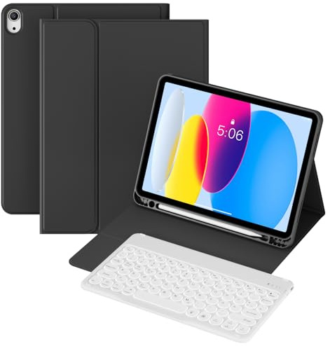 KVTVOU Funda con teclado para iPad de 11ª y 10ª generación (2025/2022) Conectividad Bluetooth Teclado Inalámbrico Desmontable, RGB 7 Colores Iluminado, QWERTZ Layout, Portalápices integrado, Negro