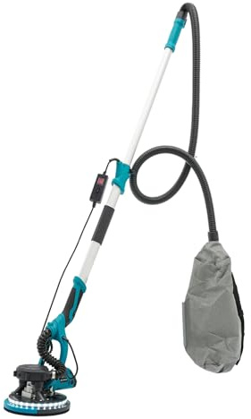 Schleifmaschine Trockenbauschleifer, 1250W 90° Klappbarem Ausziehbarem Griff Wandschleifer mit LED-Licht und 6 Schleifpapier, 900-1800RPM Deckenschleifer für Trockenbauwand (Blau)