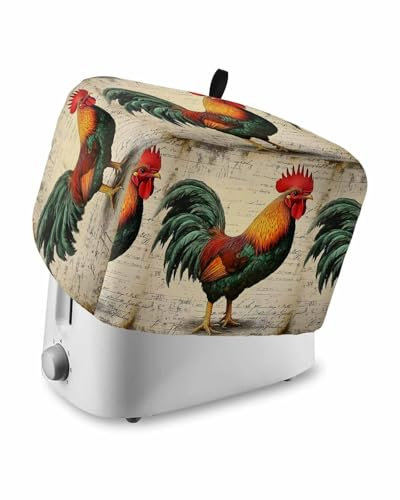 Toaster Dust Cover for Kitchen 2 Slice, Retro Rooster Animal Watercolor Country Style Bread Maker Toasters Covers for Fingerprint Protector Washable Kitchen Small Appliance Cover 12x7.5x8in