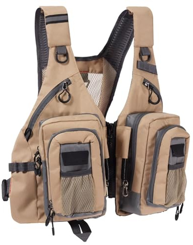 Gexgune Gilet da equitazione, gilet da pesca, multifunzionale, tasca regolabile, borsa sul petto, ergonomico, taglia unica, per uomo e donna (Khaki)