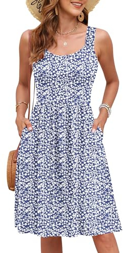WNEEDU Vestito Estivo Donna Senza Maniche Lungo al Ginocchio con Tasche