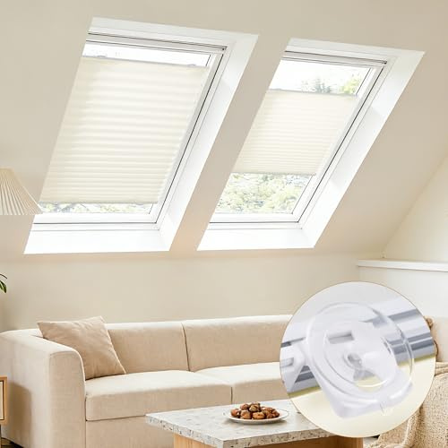 Grandekor Plissee ohne Bohren mit Saugnäpfen Crush 90x120cm Beige | Plisseerollo für Dachfenster Blickdichtes Faltrollo Innen Sonnenschutz für Fenster ohne Werkzeug Verstärkter Halt Aluschiene