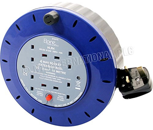Elpine 10M 4 Way Socket Cable Reel Extension Lead With Safety Thermal Cut Out